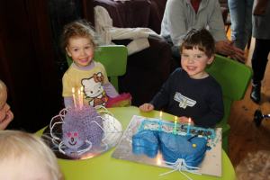 Birthday number three: purple spider and blue whale. Oh yeah, Blake's was half eaten because Phoebe was still asleep and people were hungry.